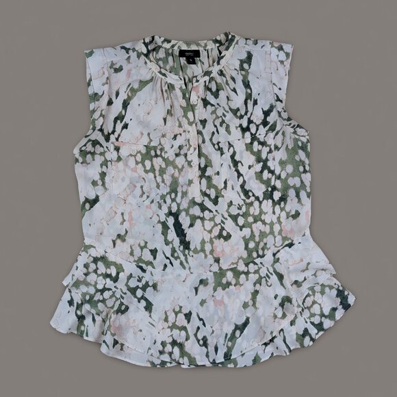 Mossimo V-Neck White and Sage Floral Peplum Top - Small - Picture 4 of 7